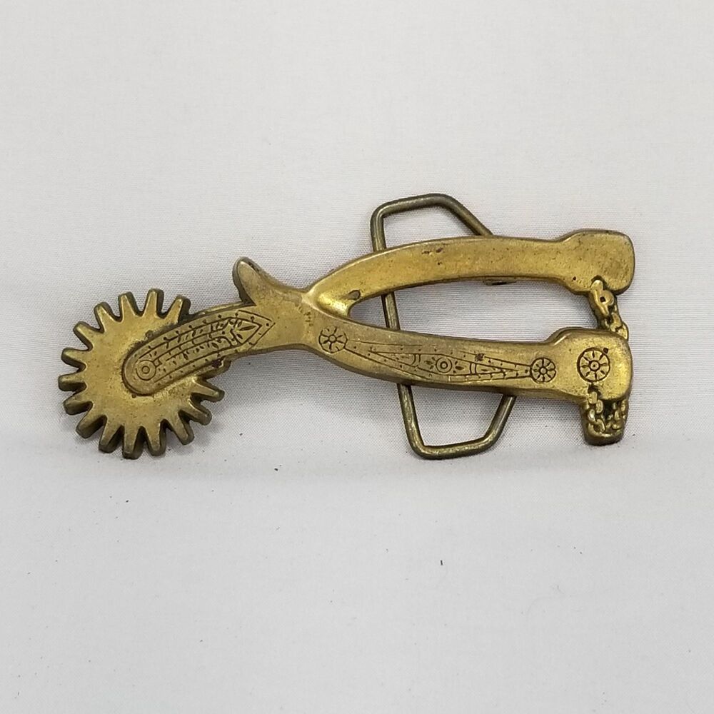 Vintage Brass Spur Belt Buckle, 1980 Cowboy Accessories for Him, Taiwan Made